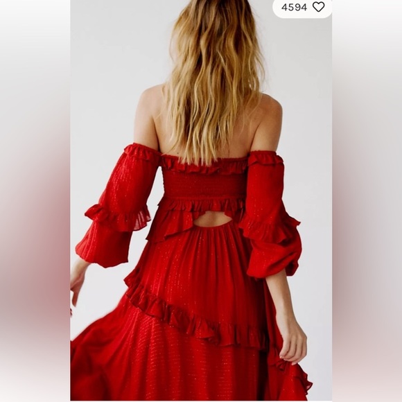 New With Tags Spell & the Gypsy Clementine Mermaid Maxi Dress Haute Red Medium - Picture 3 of 5